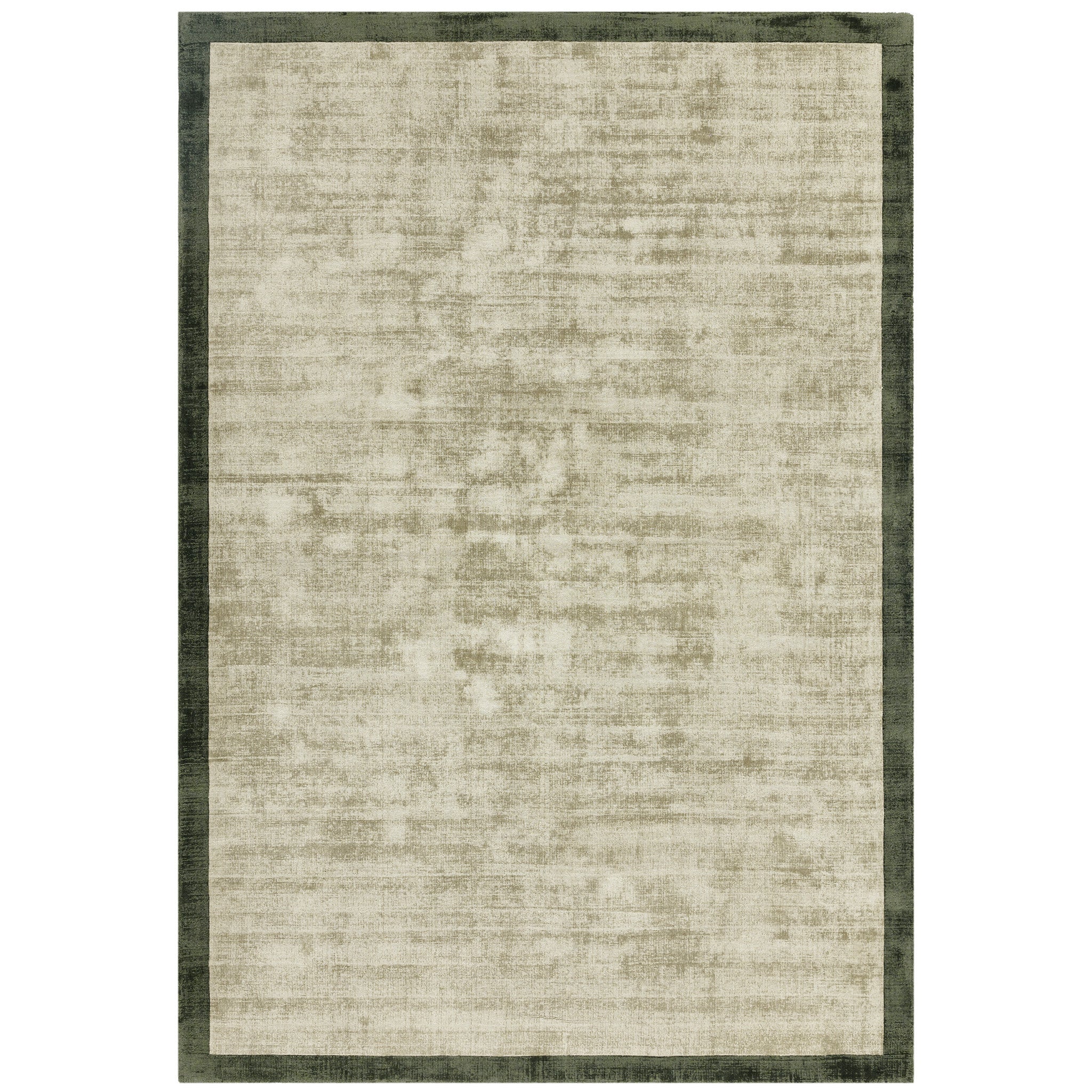 Hand Woven Viscose Rug with Border in Sage and Olive
